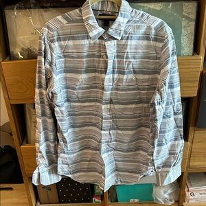 Banana Republic Men's Casual Blue and White Striped Shirt